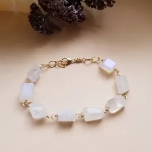 Rainbow Moonstone Bracelet, Gift for Mother's, Chunky Stone Bracelet