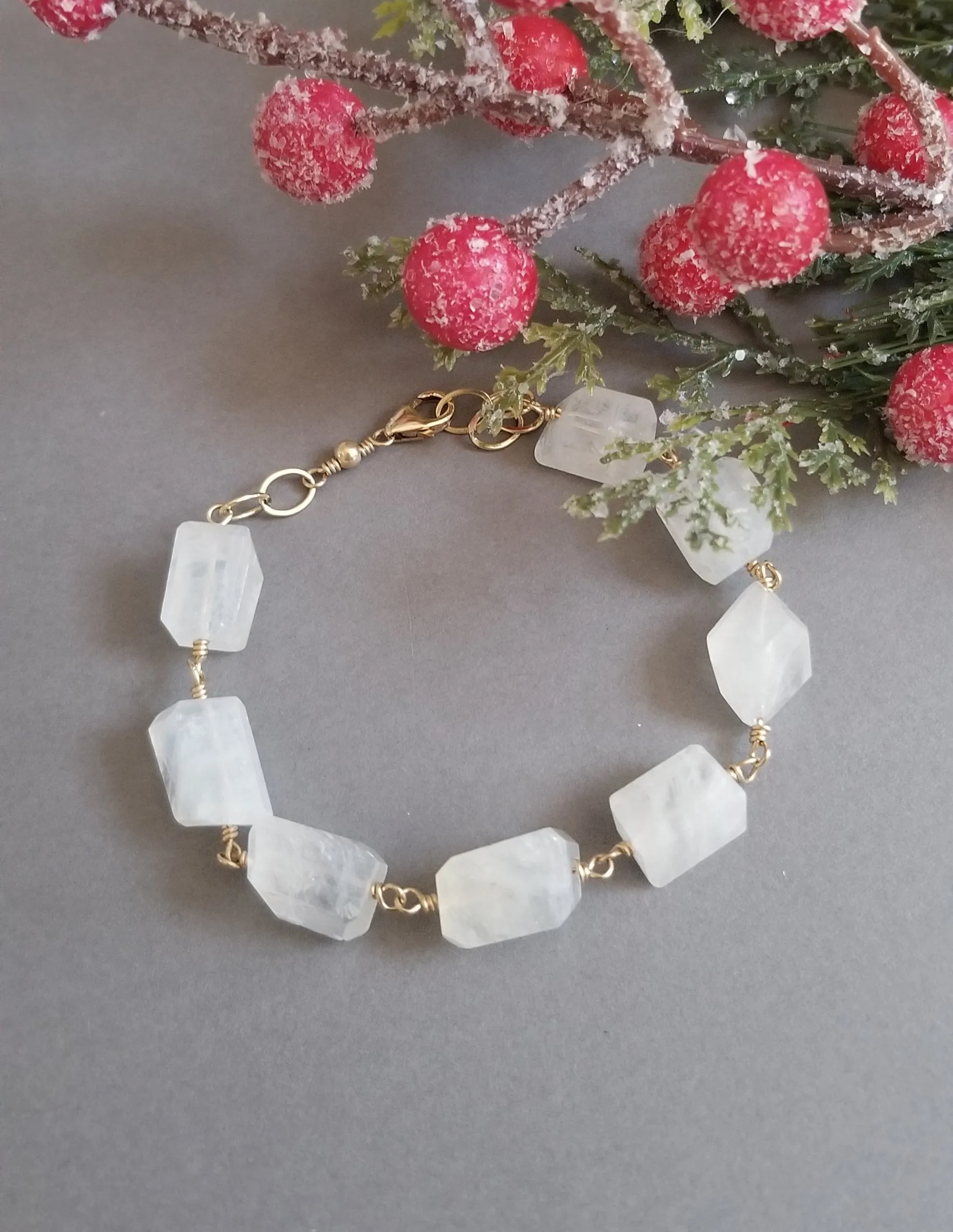 Rainbow Moonstone Bracelet, Gift for Mother's, Chunky Stone Bracelet