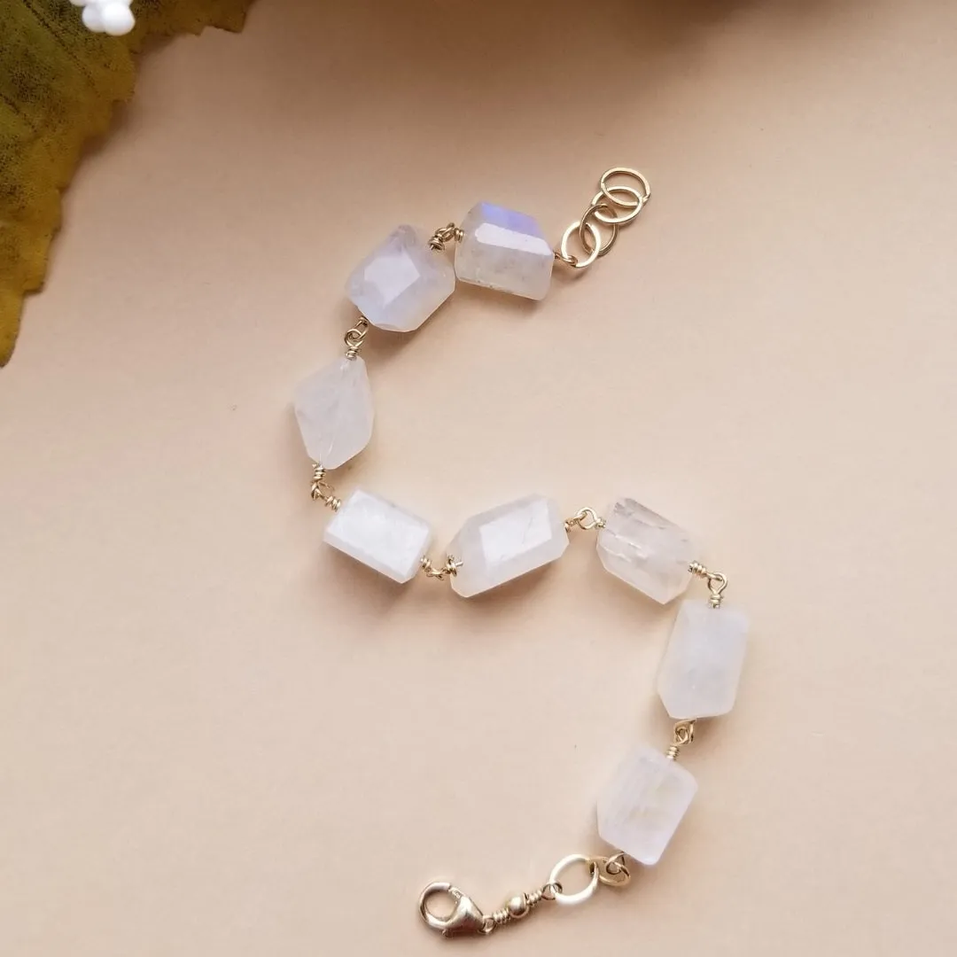 Rainbow Moonstone Bracelet, Gift for Mother's, Chunky Stone Bracelet