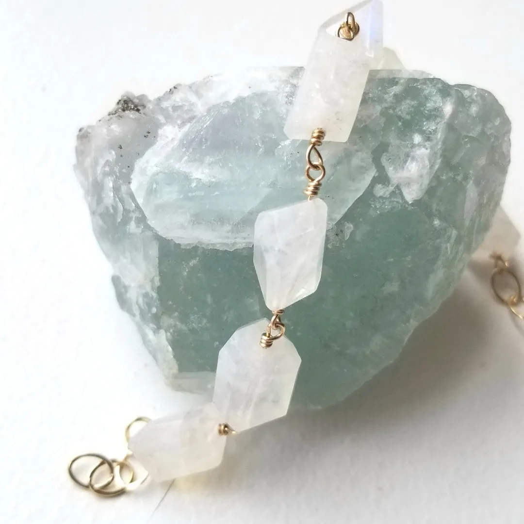 Rainbow Moonstone Bracelet, Gift for Mother's, Chunky Stone Bracelet