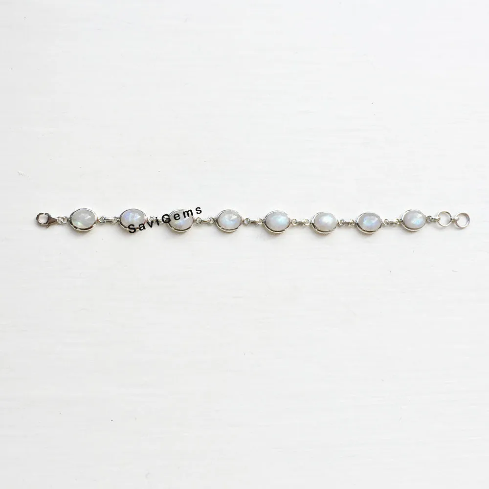 Rainbow Moonstone Sterling Silver Bracelet