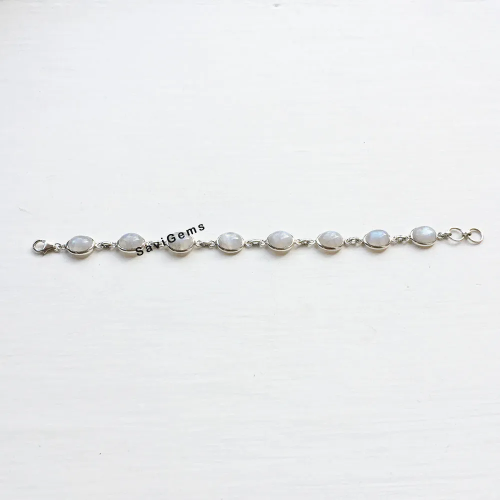 Rainbow Moonstone Sterling Silver Bracelet