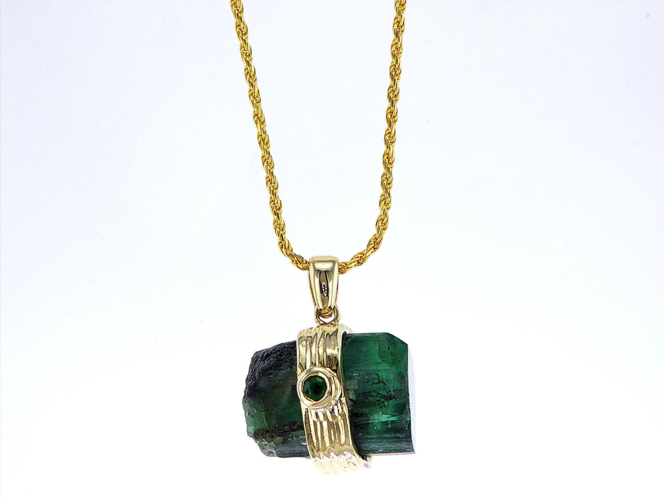 Raw Emerald 14K gold necklace