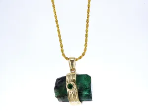 Raw Emerald 14K gold necklace