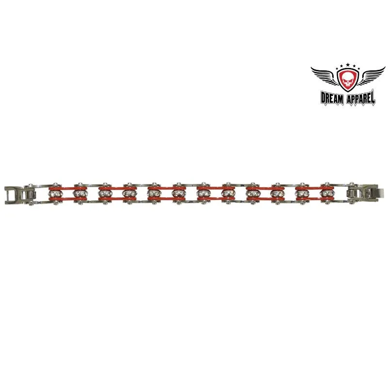 Red & Stainless Steel Motorcycle Chain Bracelet