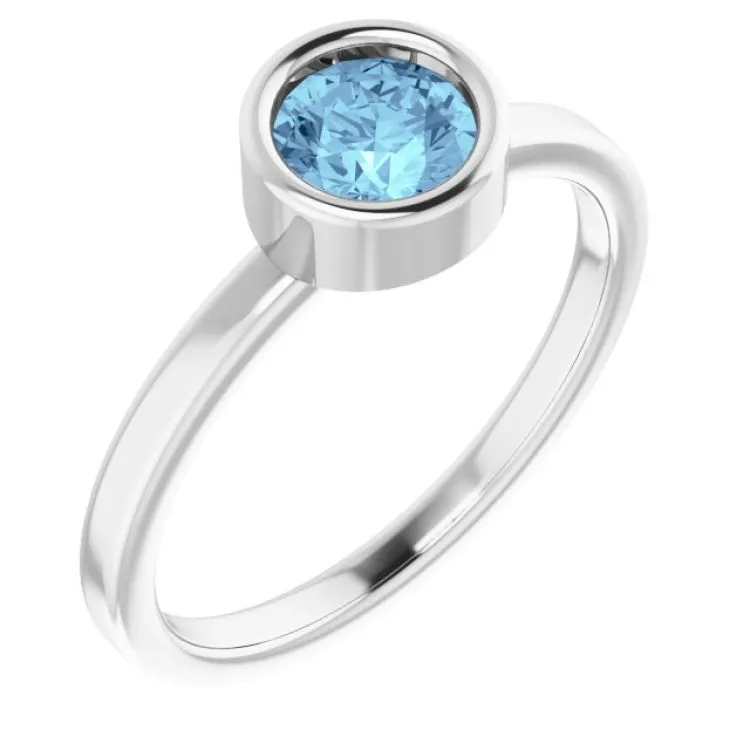 Rhodium-Plated Sterling Silver 5.5 mm Natural Aquamarine Ring