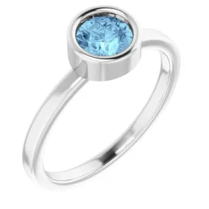 Rhodium-Plated Sterling Silver 5.5 mm Natural Aquamarine Ring