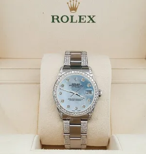 Rolex Datejust 31mm 3.5ct Diamond Bezel/Lugs/Bracelet/Sky Blue MOP Dial Watch TFJ-142508815