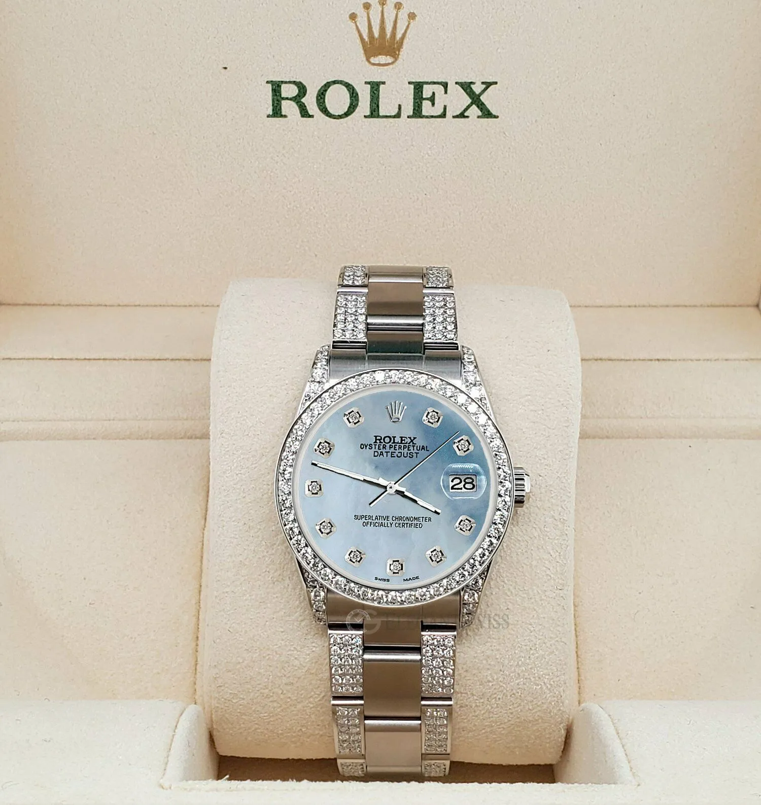 Rolex Datejust 31mm 3.5ct Diamond Bezel/Lugs/Bracelet/Sky Blue MOP Dial Watch TFJ-142508815