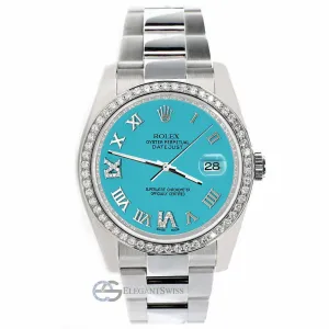Rolex Datejust 36mm Custom Diamond Bezel/Turquoise Roman Dial Oyster TFJ-142508721