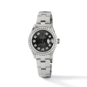 Rolex Datejust Ladies 26mm Diamond Bezel/Black Raven Dial Oyster Steel Watch TFJ-142508042