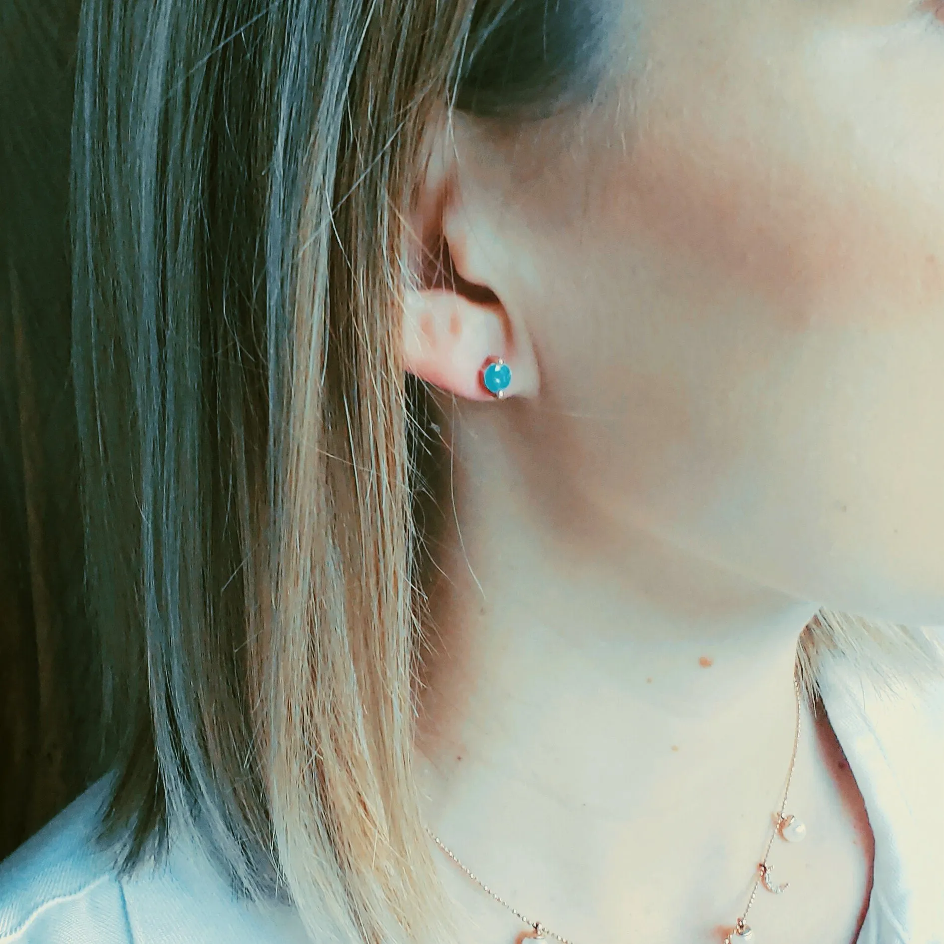 Rose Gold Aquamarine Stud Earrings - Sterling Silver