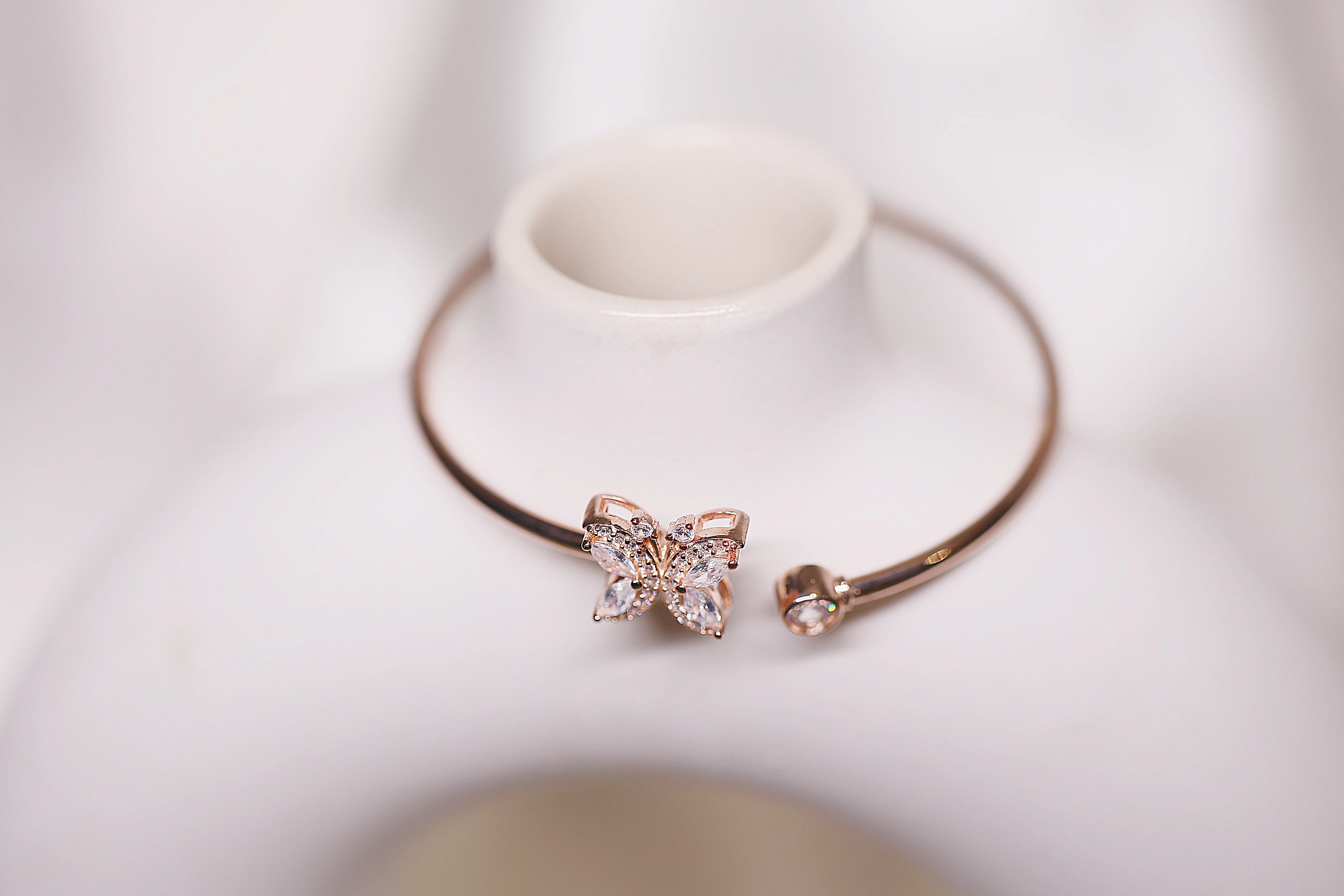 Rose gold butterfly open bangle bracelet