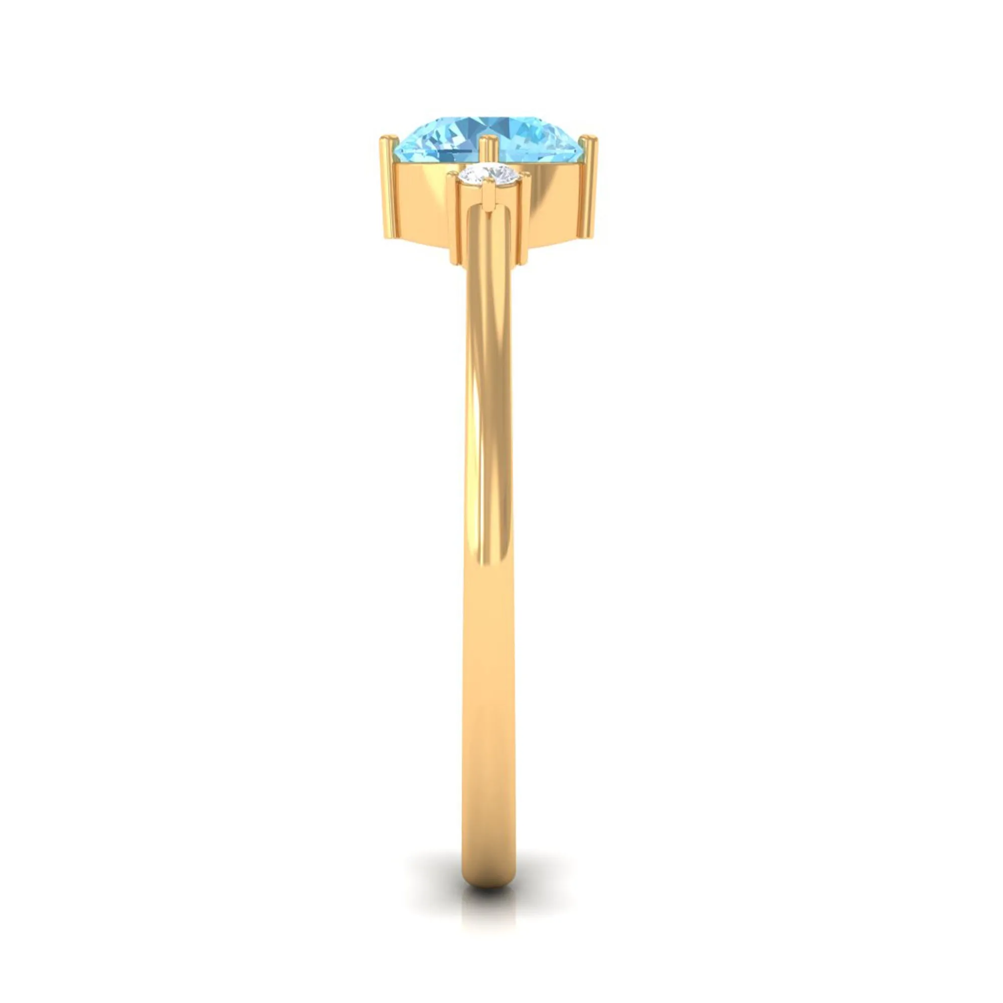 Round Aquamarine Solitaire Promise Ring with Diamond