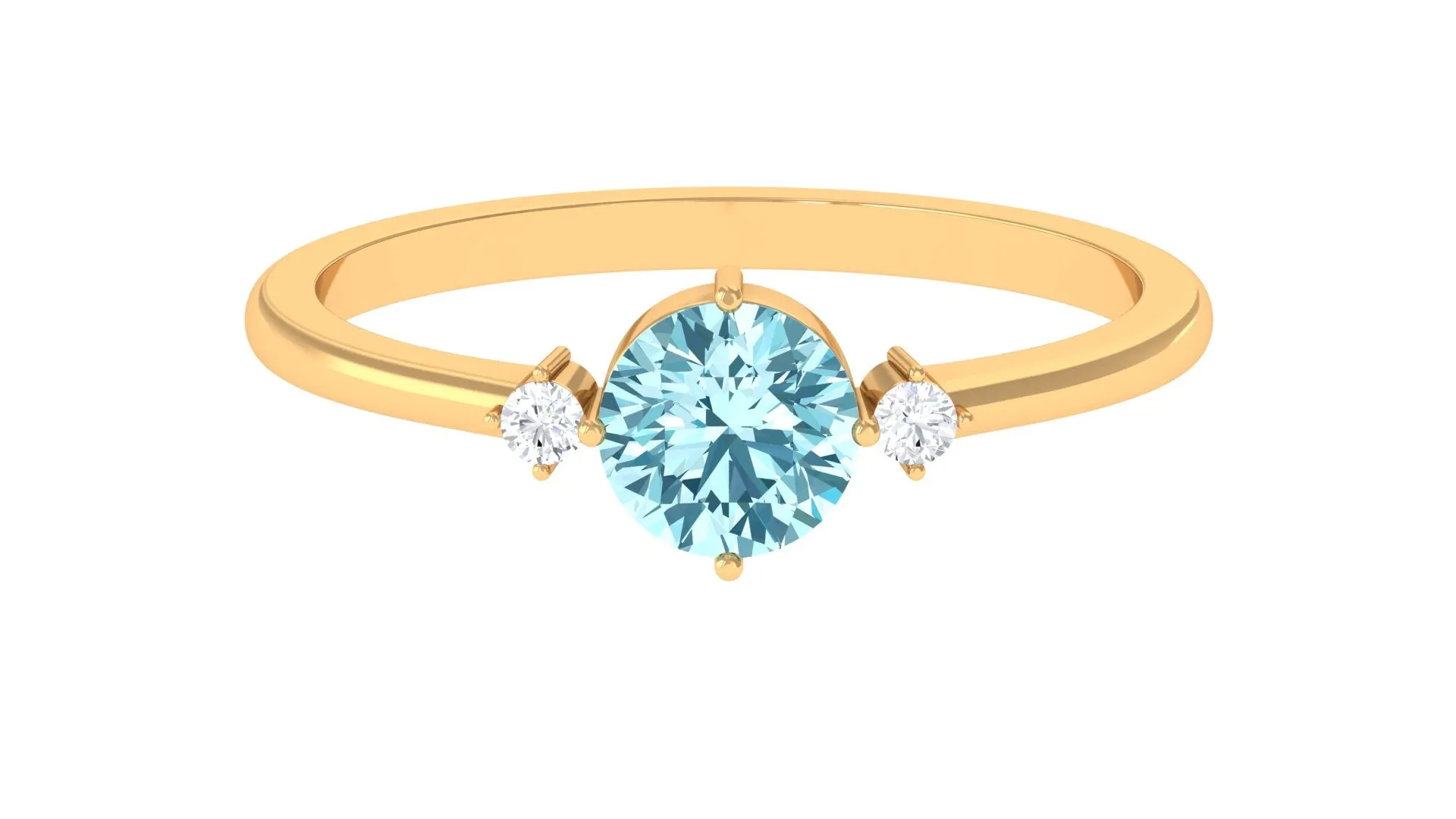 Round Aquamarine Solitaire Promise Ring with Diamond
