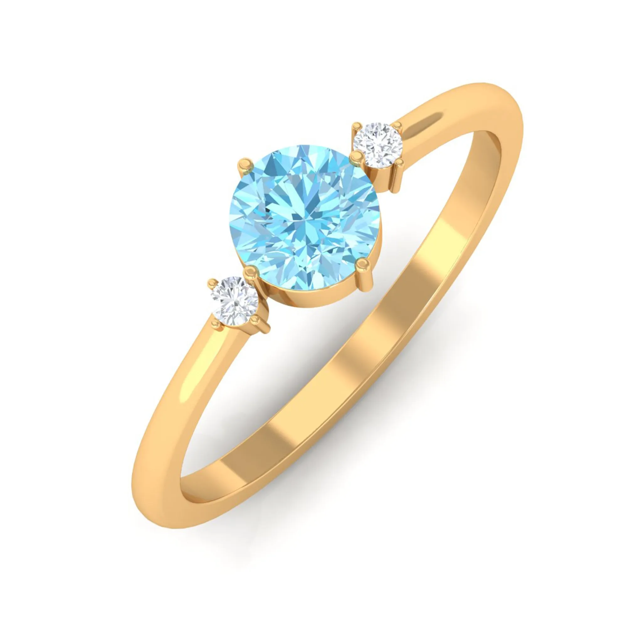 Round Aquamarine Solitaire Promise Ring with Diamond