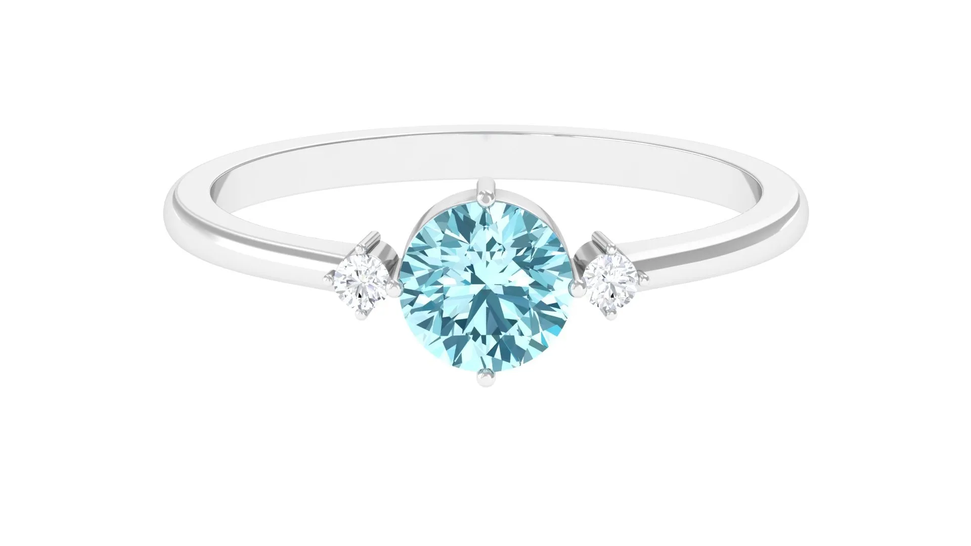 Round Aquamarine Solitaire Promise Ring with Diamond