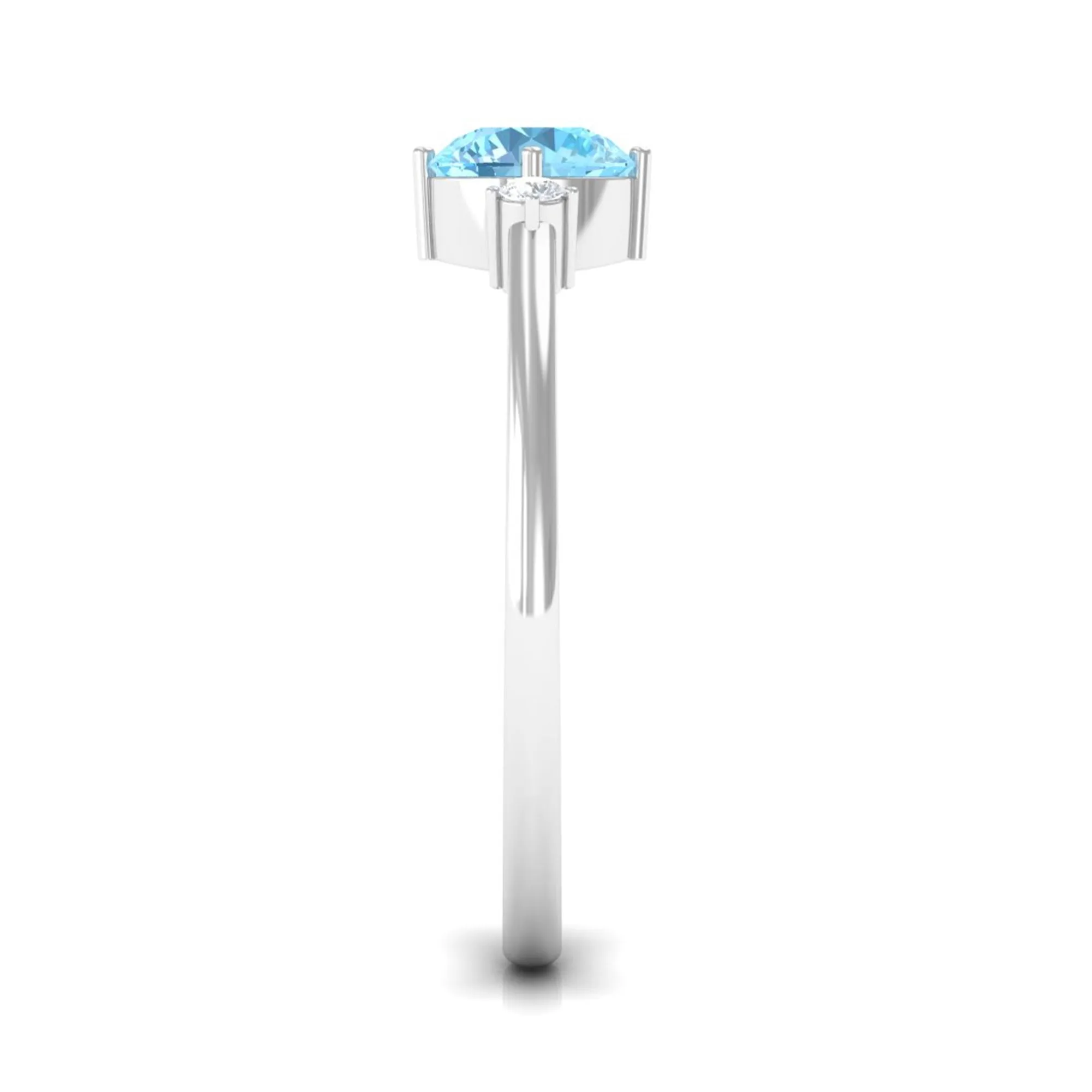Round Aquamarine Solitaire Promise Ring with Diamond