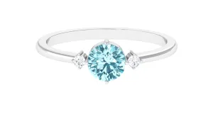 Round Aquamarine Solitaire Promise Ring with Diamond