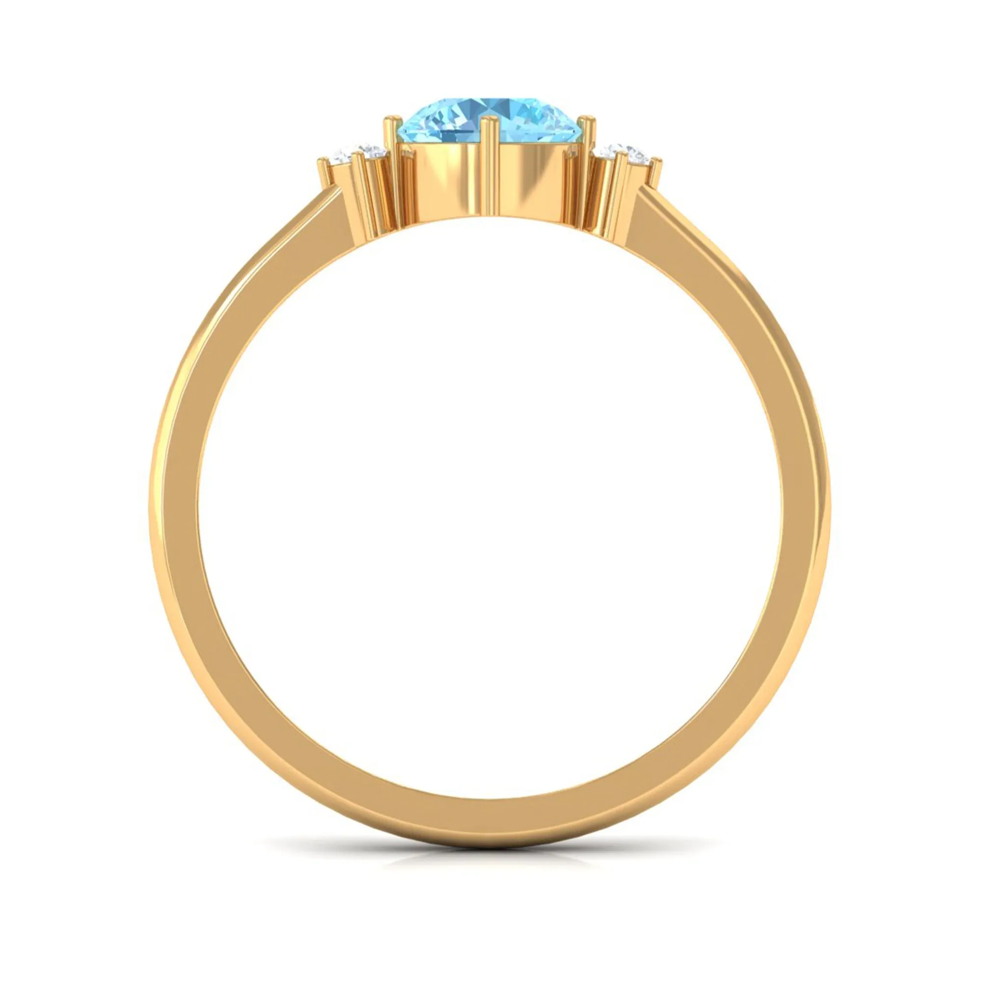 Round Aquamarine Solitaire Promise Ring with Diamond