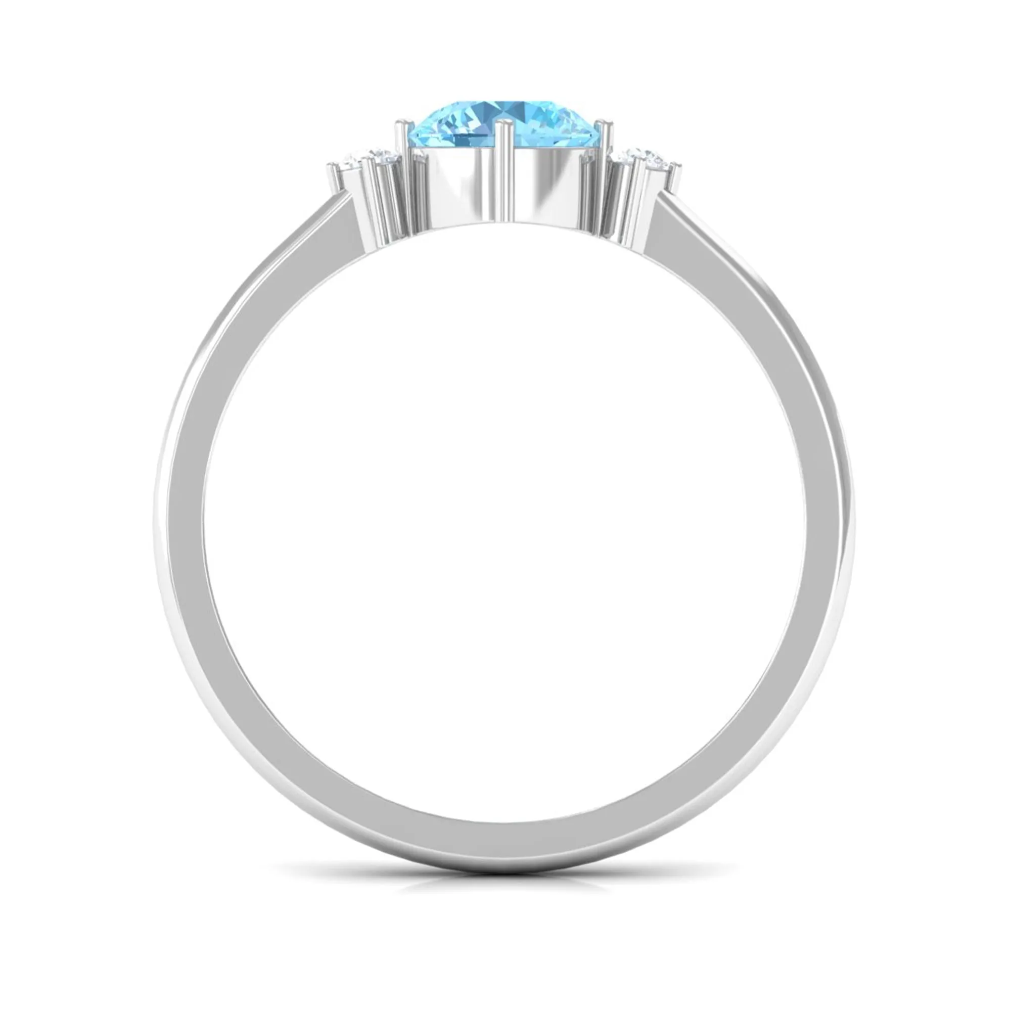 Round Aquamarine Solitaire Promise Ring with Diamond