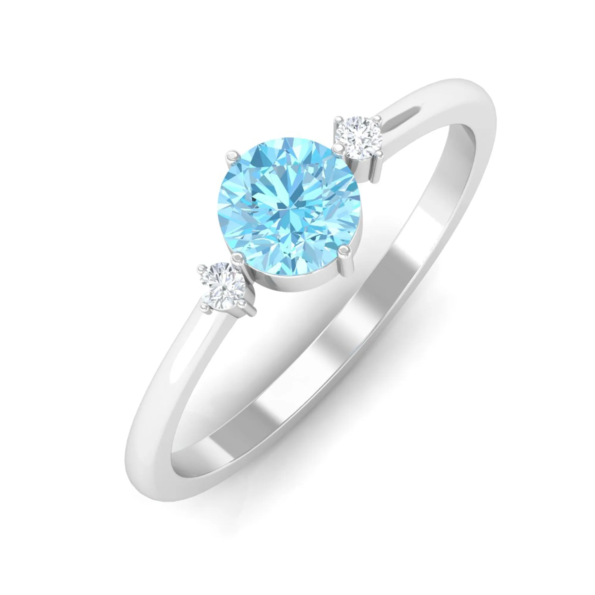 Round Aquamarine Solitaire Promise Ring with Diamond