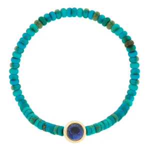 Round Blue Sapphire Bead on Turquoise Beaded Bracelet