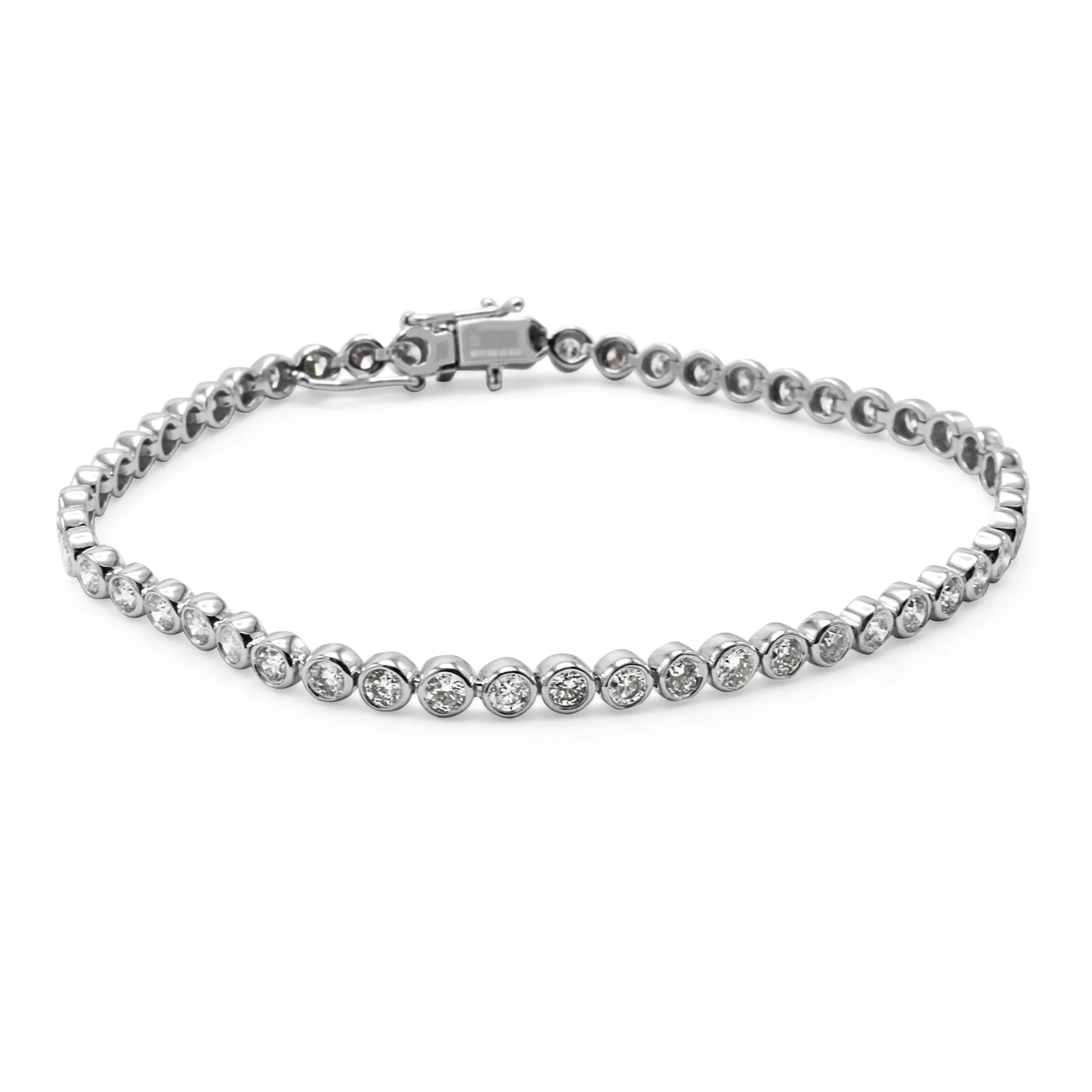 Rub Over Set Brilliant Cut Diamond Line / Tennis Bracelet - 18ct White Gold