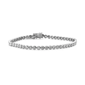 Rub Over Set Brilliant Cut Diamond Line / Tennis Bracelet - 18ct White Gold