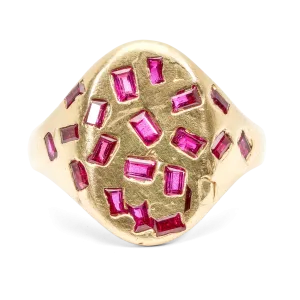 Ruby Baguette Signet Ring - Size 5 - 9710