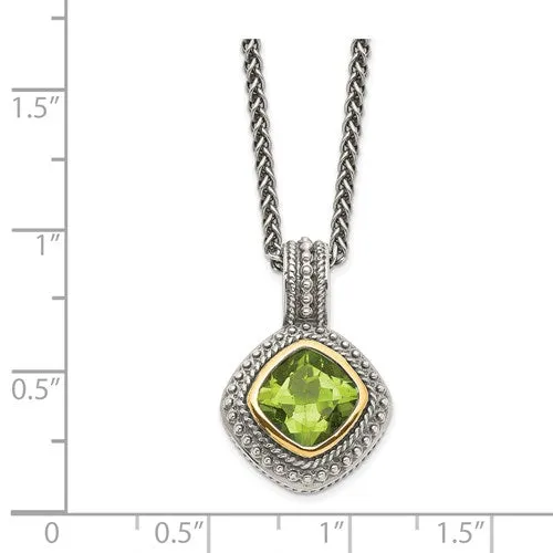 Shey Couture Sterling Silver With 14k Gold Accent 8mm Cushion Peridot Pendant Necklace