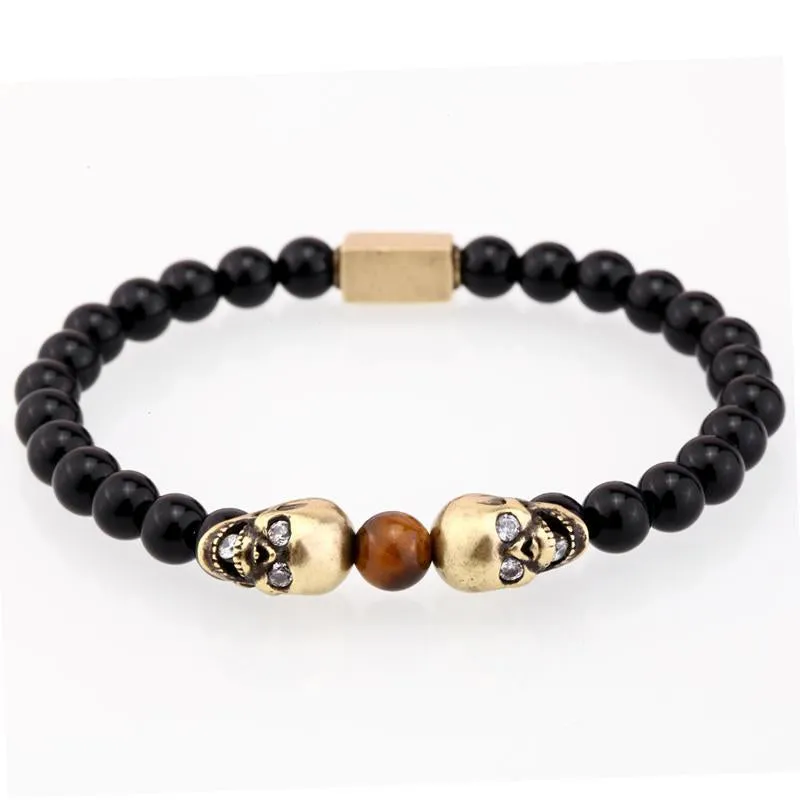 Siameez Skullies Black Star Sapphire Beaded Bracelet