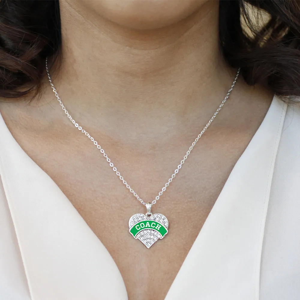 Silver Coach - Emerald Green and White Pave Heart Charm Classic Necklace