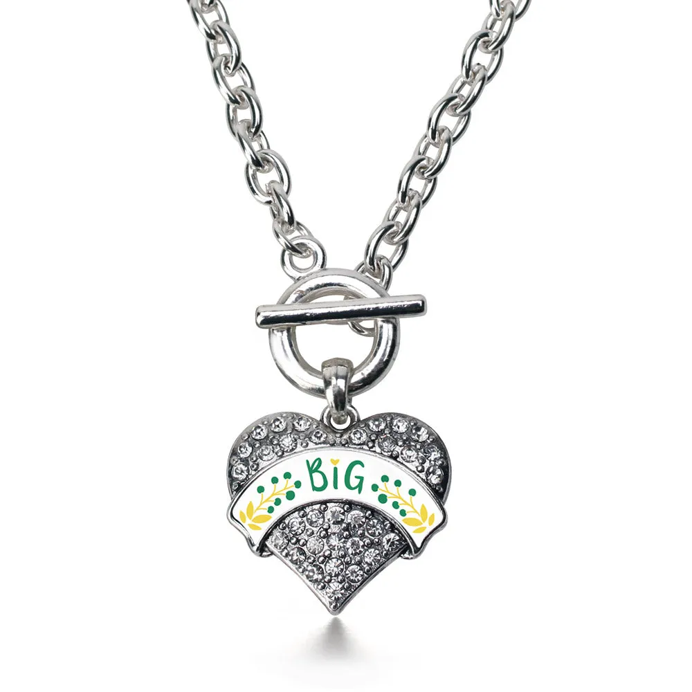 Silver Emerald Green and Canary Yellow Big Pave Heart Charm Toggle Necklace