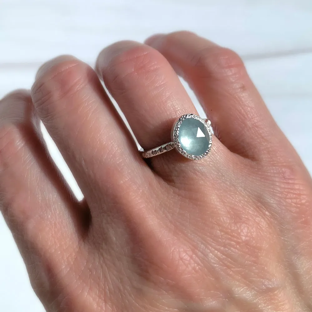 Silver Freeform Rose Cut Aquamarine Ring