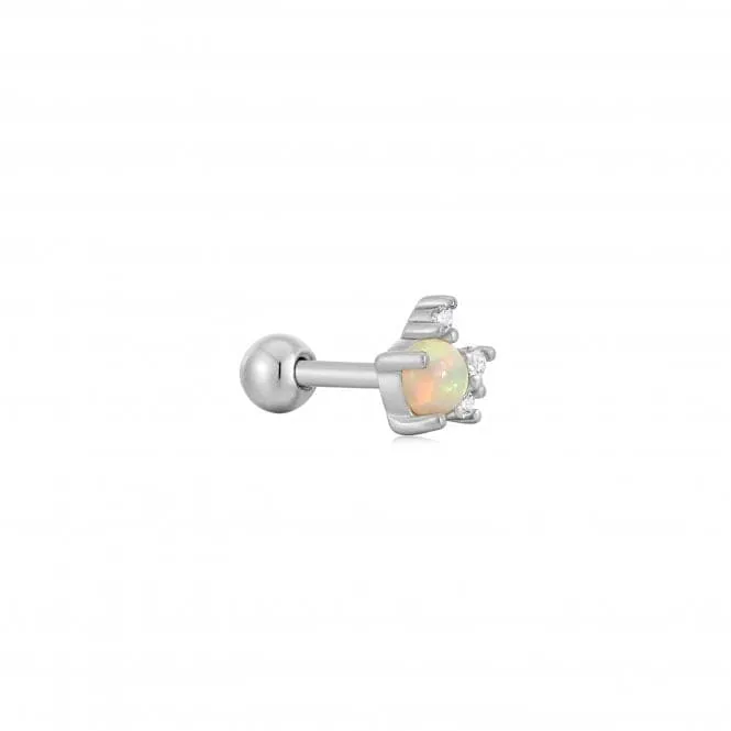 Silver Kyoto Opal Sparkle Crown Barbell Single Earring E047-05H