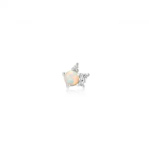 Silver Kyoto Opal Sparkle Crown Barbell Single Earring E047-05H