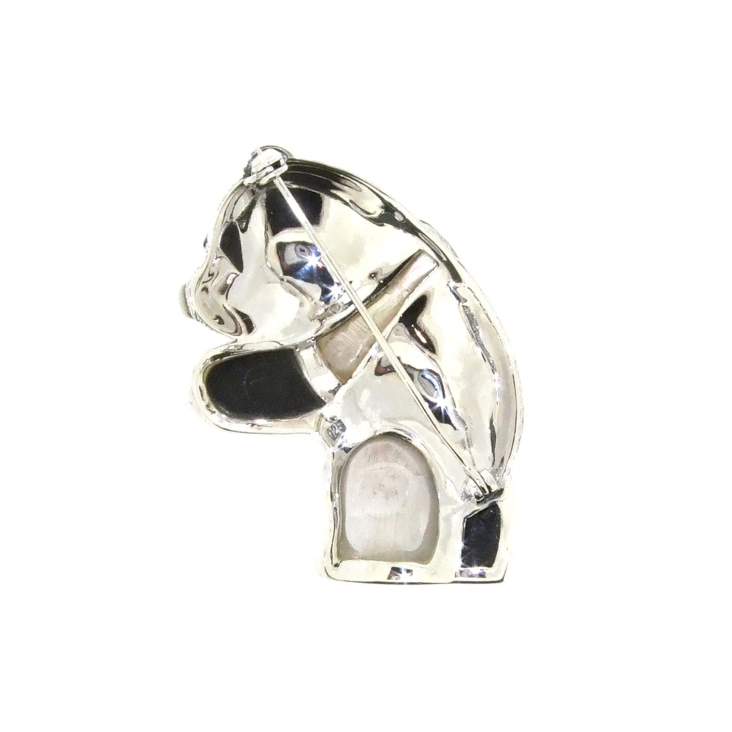 Silver Panda Brooch Marcasite Black Onyx Mother of Pearl