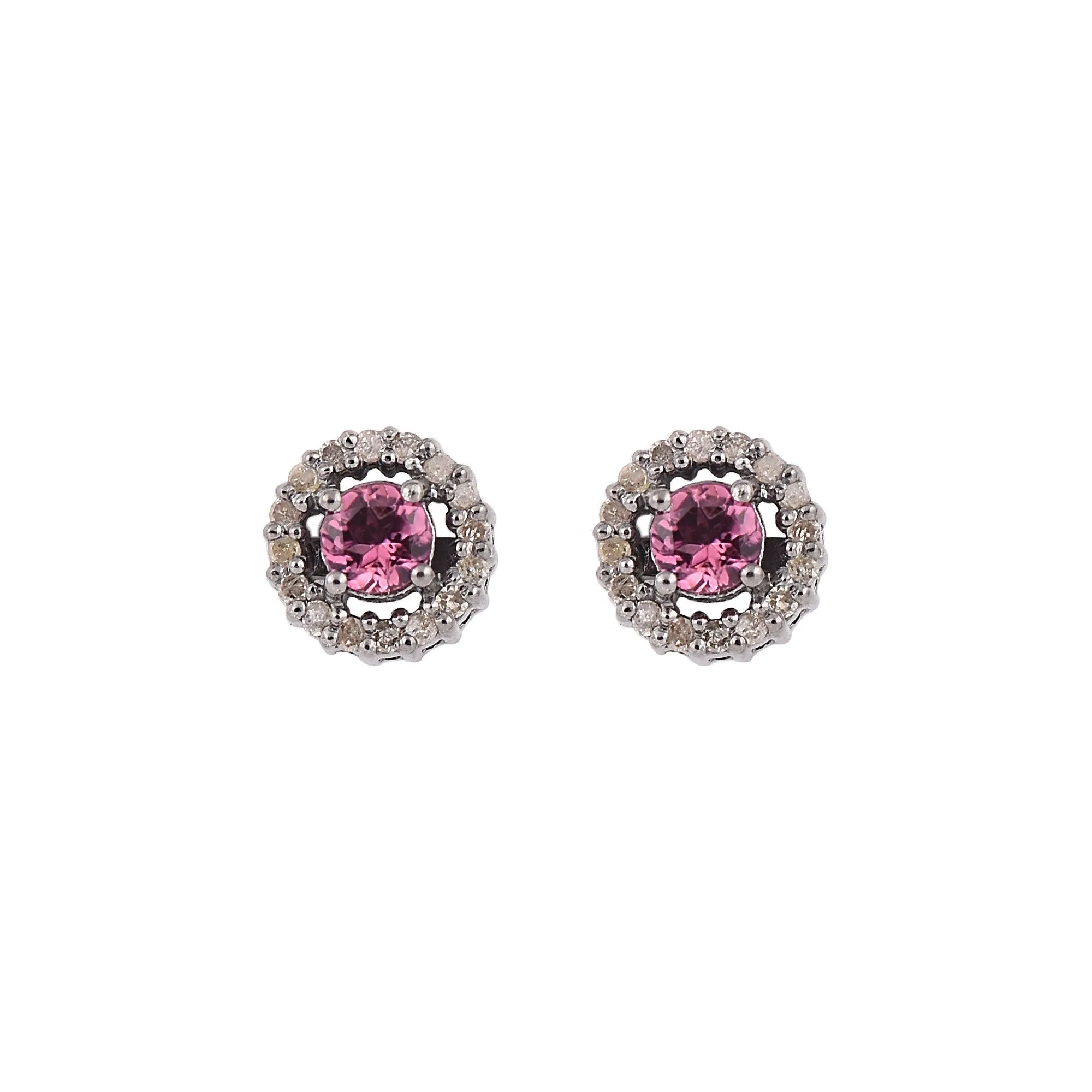 Silver Pink Tourmaline Halo Studs Earrings