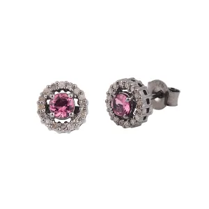 Silver Pink Tourmaline Halo Studs Earrings