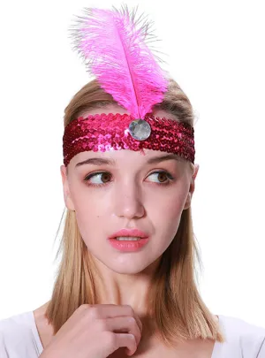 Simple 1920s Hot Pink Feather Costume Headband