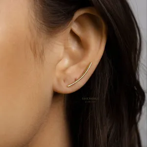 Simple Long Bar Climber Earrings,  Unisex, Gold, Silver SHEMISLI SS084 LR