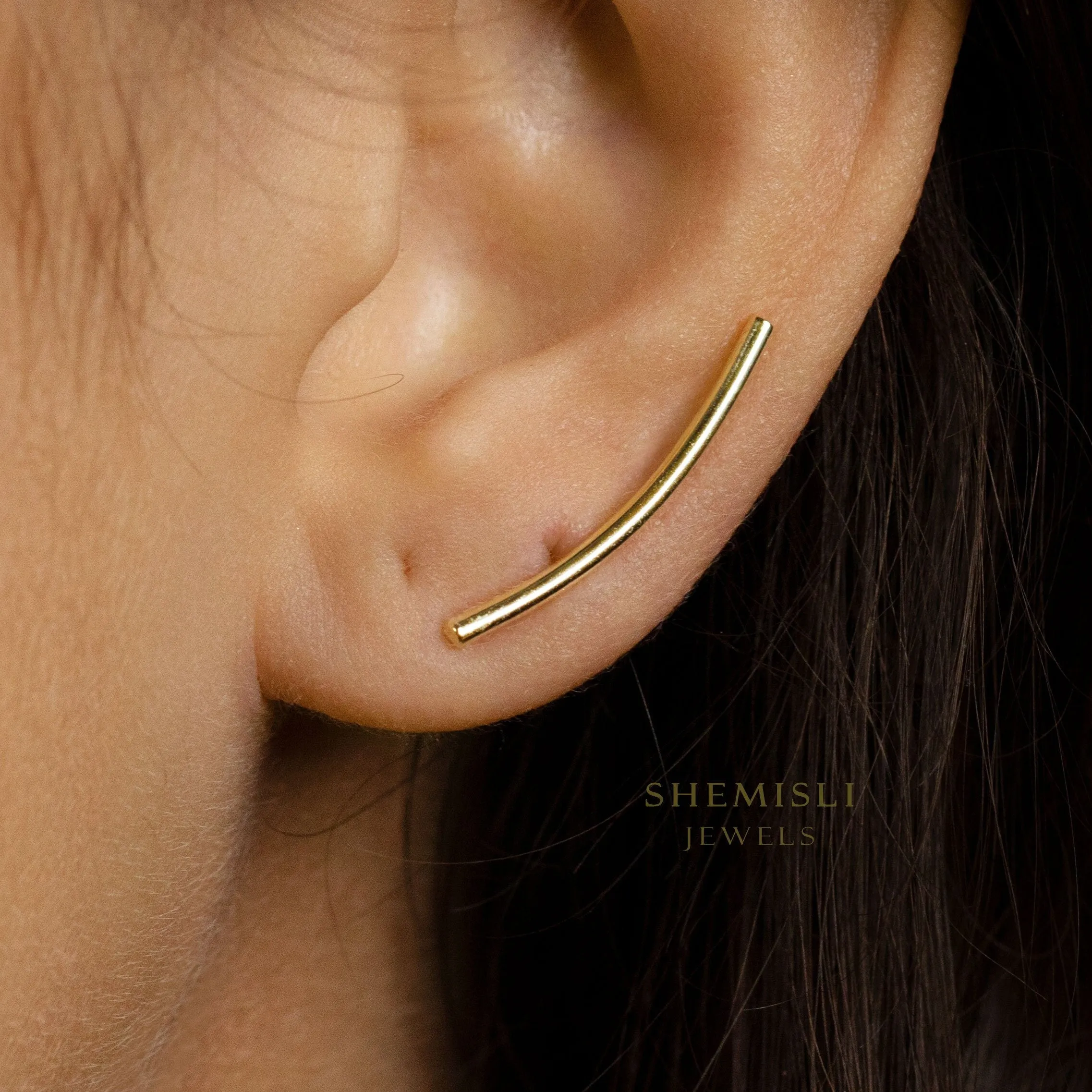 Simple Long Bar Climber Earrings,  Unisex, Gold, Silver SHEMISLI SS084 LR