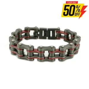 SK2256 3/4" Wide All New Gunmetal/Candy Red Finish Stainless Steel Motorcycle Chain Bracelet