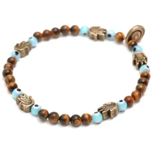 Solid Mini Hamsa Hand Evil Eye Charm Gemstone Bracelet