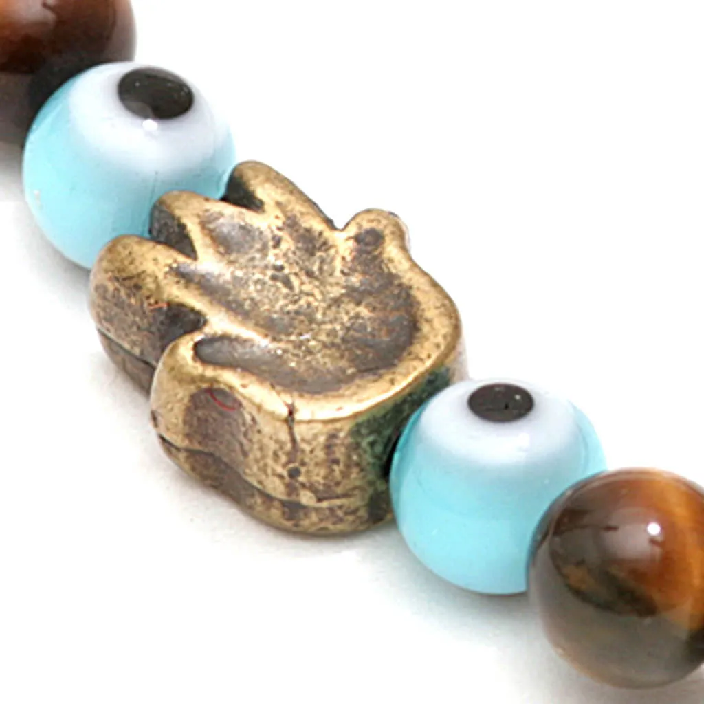 Solid Mini Hamsa Hand Evil Eye Charm Gemstone Bracelet