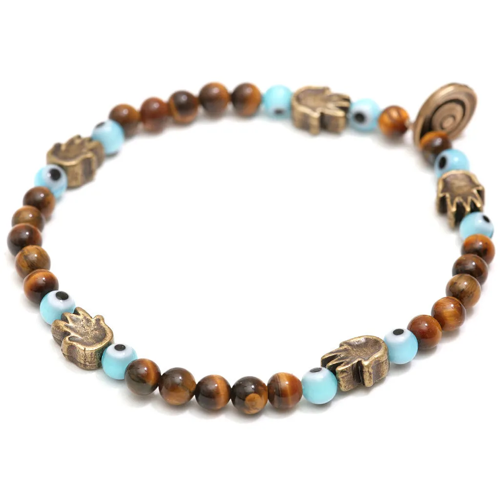 Solid Mini Hamsa Hand Evil Eye Charm Gemstone Bracelet
