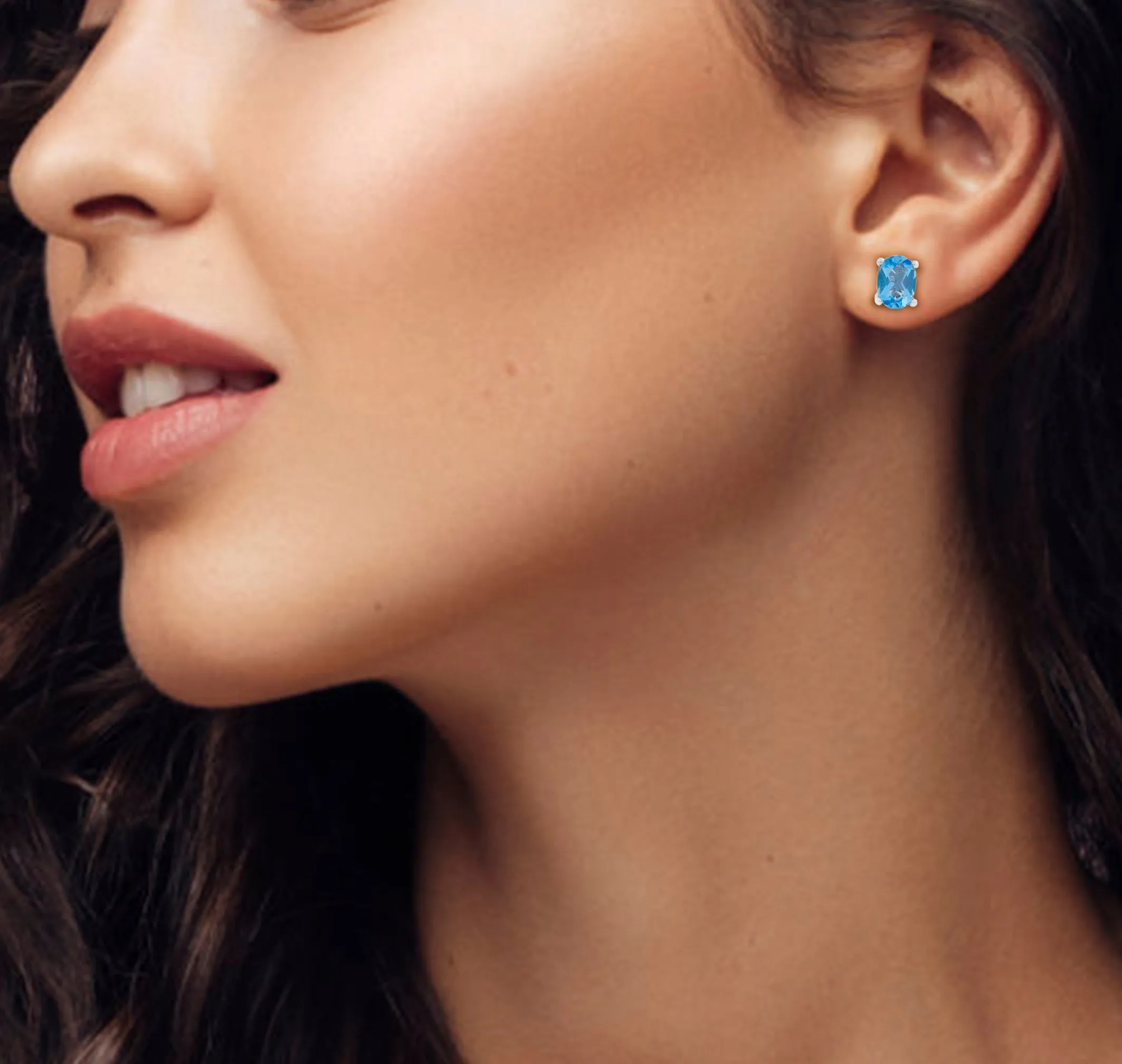 Solitaire Blue Topaz Stud Earrings