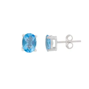 Solitaire Blue Topaz Stud Earrings