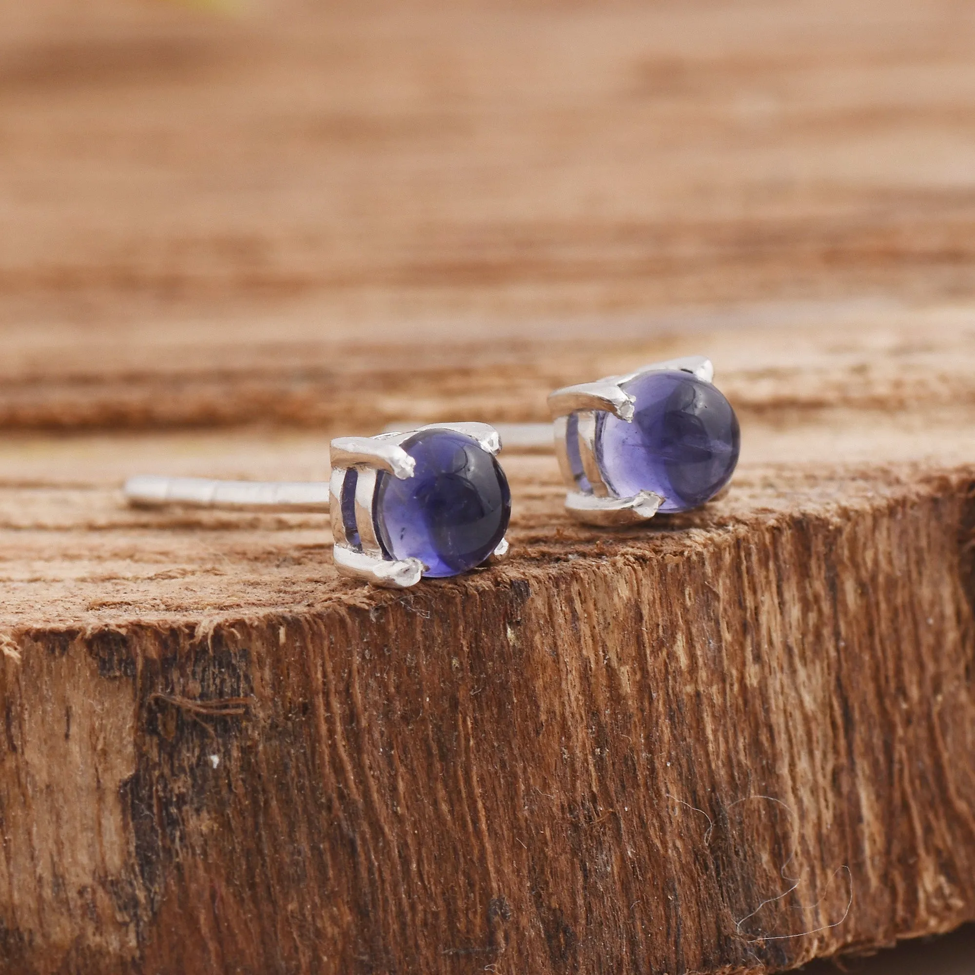 Solitaire Iolite Studs Earrings